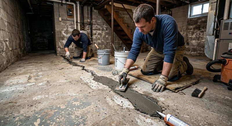 Cracked Basement Floor Repair in Johnson County, KS