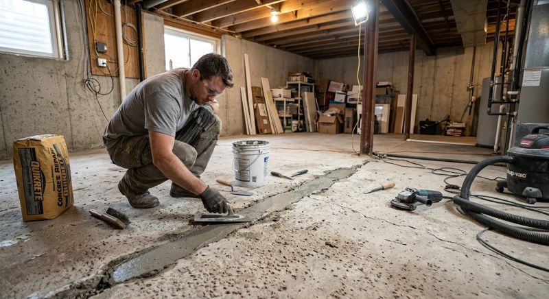 Cracked Basement Floor Repair in Johnson County, KS